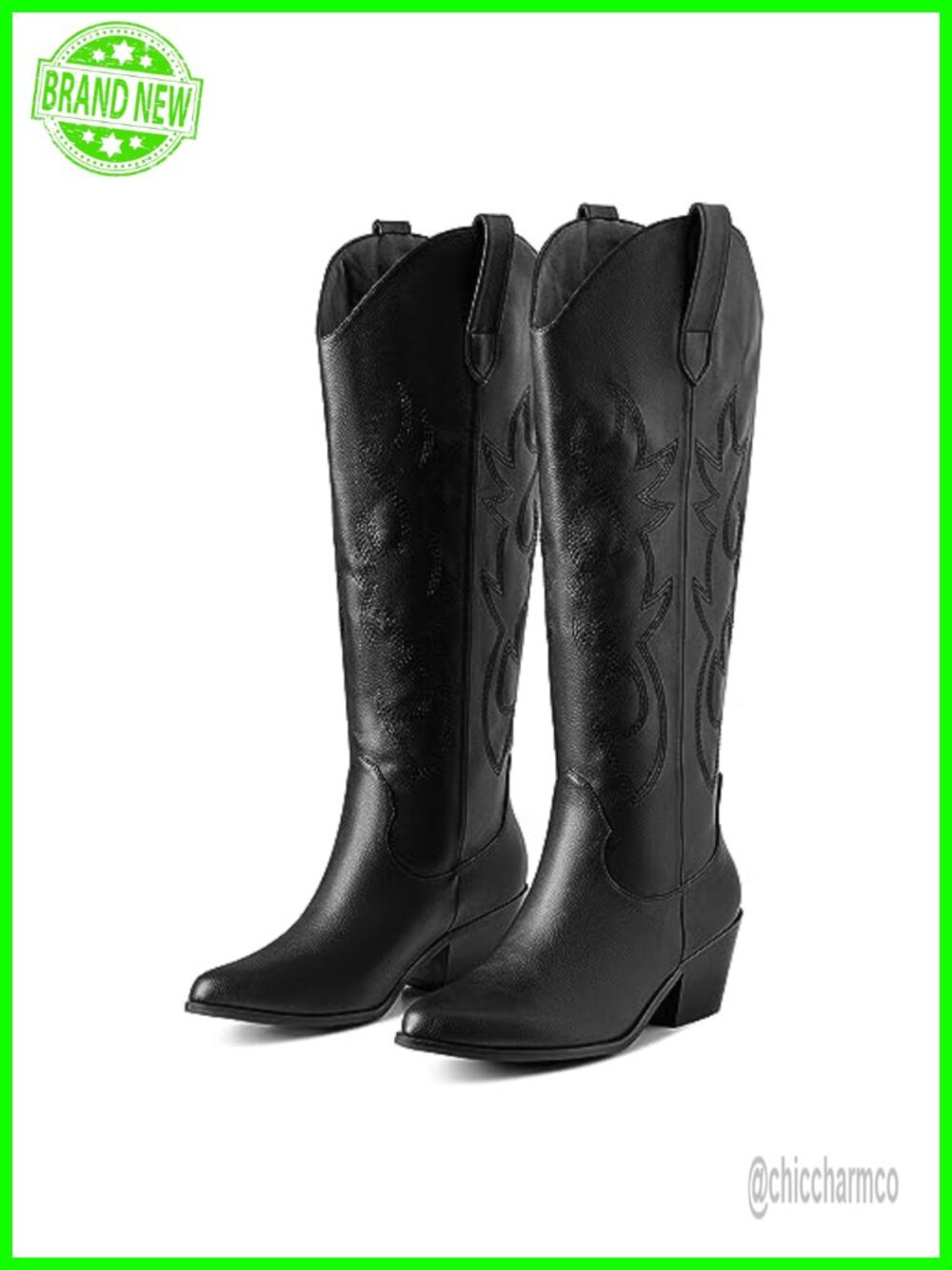 Erocalli Women's Cowgirl Western Boots Embroidered Mid Heel Knee High